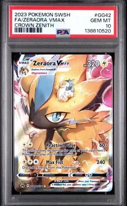 2023 POKEMON SWORD & SHIELD CROWN ZENITH #GG42 FULL ART/ZERAORA VMAX PSA 10 - Image 1