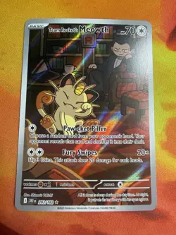 Pokemon Team Rocket's Meowth Illustration Rare Holo Sv10 Destined Rivals 203/182 - Image 1