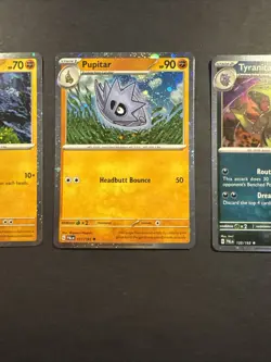 Pokemon PAL 110/193 Larvitar, 111/193 Pupitar, Tyranitar 135/193 Cosmos Holos - Image 3