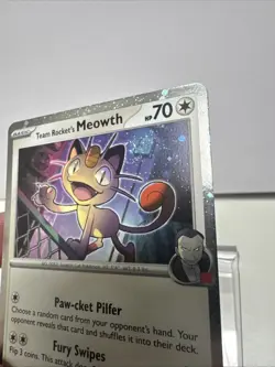 Team Rocket's Meowth Cosmos Holo with Swirl 149/182 Pokemon Destined Rivals - NM - Image 1