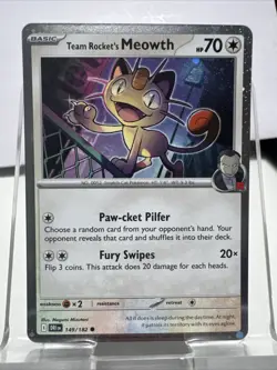 Team Rocket's Meowth Cosmos Holo with Swirl 149/182 Pokemon Destined Rivals - NM - Image 2