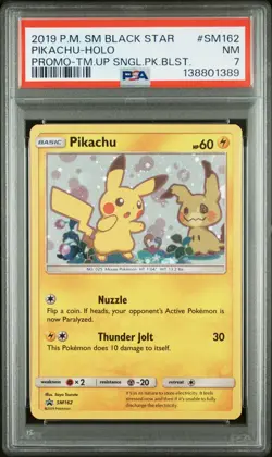 2019 POKEMON SM BLACK STAR PROMO #SM162 PIKACHU-HOLO PROMO-TM.UP PSA 7 NM RARE - Image 1