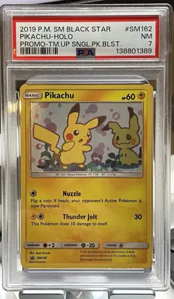 2019 POKEMON SM BLACK STAR PROMO #SM162 PIKACHU-HOLO PROMO-TM.UP PSA 7 NM RARE - Image 3