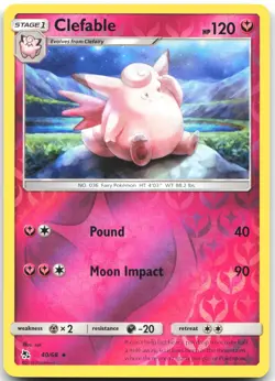 Clefable 40/68 Rare Hidden Fates Pokemon Reverse Holo Near Mint - Image 1