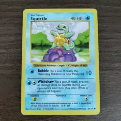 Squirtle 63/102 - MP SHADOWLESS Base Set - 1999 WOTC Common Pokemon TCG Card - Image 1