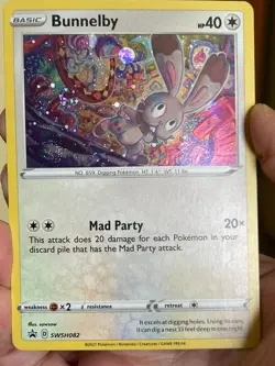 POKEMON BUNNELBY #SWSH082 PROMO BLACK STAR COSMOS HOLOFOIL WITH SWIRL CARD - Image 1