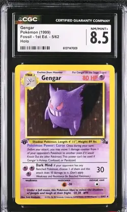 Pokemon Fossil 1st Edition Holo Rare Gengar 5/62 CGC 8.5 - Image 1