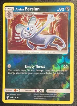 Alolan Persian Reverse Holo Rare 119/214 Pokemon TCG Sun & Moon Lost Thunder NM - Image 1