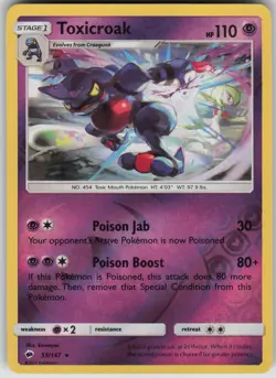 Pokemon TCG Toxicroak Rare Reverse Holo SM - Burning Shadows 55/147 - Image 1