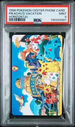 1998 POKEMON CENTER PHONE CARD HORIZONTAL PIKACHU'S VACATION PSA 9 - Image 1