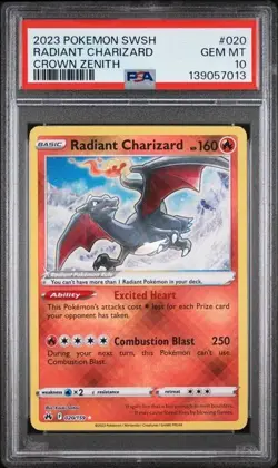 2023 POKEMON SWORD & SHIELD CROWN ZENITH #020 RADIANT CHARIZARD PSA 10 - Image 1
