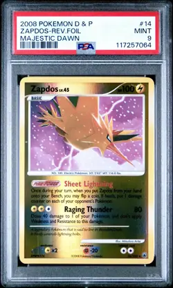 2008 POKEMON DP MAJESTIC DAWN ZAPDOS #14 REVERSE FOIL PSA 9 MINT #117257064 - Image 1