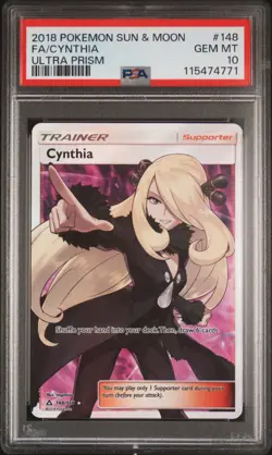 2018 POKEMON SUN & MOON ULTRA PRISM #148 FULL ART/CYNTHIA PSA 10 - Image 1