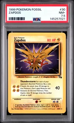 1999 POKEMON FOSSIL #30 ZAPDOS PSA 7.5 - Image 1
