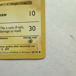 Wizards Pokemon TCG Pikachu Base Set (Shadowless) 058/102 Common HP40 1999 Basic - Image 3