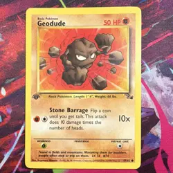 Pokemon Geodude Fossil 1st Edition 47/62 Basic 50 HP Stone Barrage English - Image 1