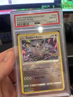 Pokemon Go 2022 Radiant Eevee Black Star Promo Card SWSH230 PSA 8 - Image 1