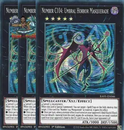 Yugioh! 3x Number C104: Umbral Horror Masquerade RA05-EN046 Super Rare 1st Ed NM - Image 1