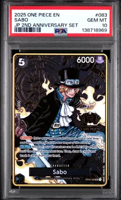 2025 ONE PIECE OP04-083 JAPANESE 2ND ANNIVERSARY SET SABO ENG PSA 10 GEM MINT - Image 1