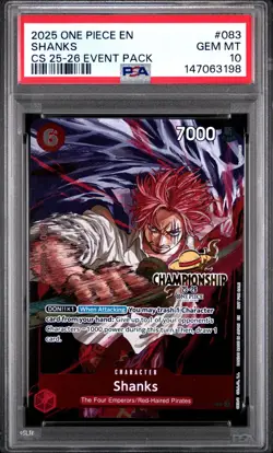 2025 ONE PIECE CHAMPIONSHIP CS 25-26 EVENT PACK P-083 SHANKS PROMO PSA 10 GEM MT - Image 1