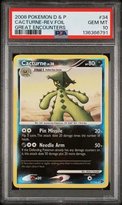 Cacturne Reverse Holo #34 2008 Pokemon Diamond & Pearl Great Encounters PSA 10 - Image 1