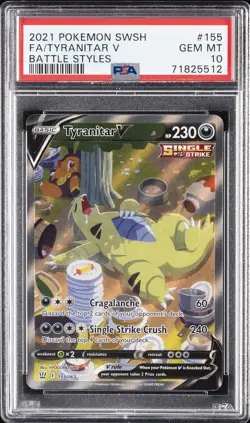 2021 POKEMON SWORD & SHIELD BATTLE STYLES #155 FULL ART/TYRANITAR V PSA 10 - Image 1