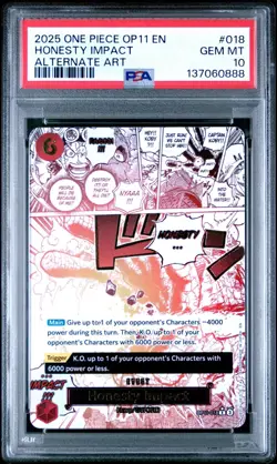 2025 ONE PIECE OP11-018 HONESTY IMPACT ALTERNATE ART EVENT KOBY ENGLISH PSA 10 - Image 1