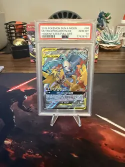 2019 Pokemon Sun & Moon Moltres Zapdos Articuno GX #66 Hidden Fates PSA 10 - Image 1