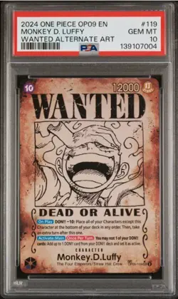 LOT OF 2 ONE PIECE MONKEY D. LUFFY OP09-119 WANTED & OP13-119 SP ALT ART PSA 10 - Image 3