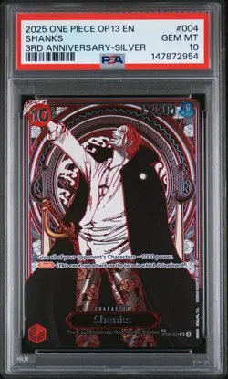 2025 ONE PIECE OP13-CARRYING ON HIS WILL 3RD ANV-SILVER #004 SHANKS PSA 10 - Image 1