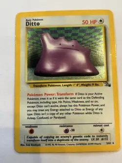 Ditto 3/62 Fossil Unlimited Holo Rare Heavily Played Pokemon Card - Image 1