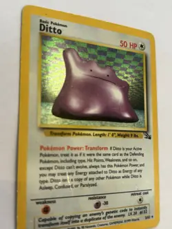 Ditto 3/62 Fossil Unlimited Holo Rare Heavily Played Pokemon Card - Image 2