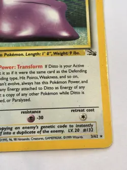 Ditto 3/62 Fossil Unlimited Holo Rare Heavily Played Pokemon Card - Image 5