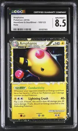 CGC 8.5 Ampharos 2010 HeartGold & SoulSilver 105/123 Holo Pokemon Card - Image 1