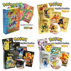 New 55PCS Pok Card Foil GOLD PACK CARDS TCG GX Vmax GX Card Charizard Rare - Image 1