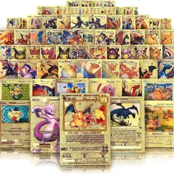 2025 55PCS Pok Card Foil GOLD PACK CARDS TCG GX Vmax GX Card Charizard Rare - Image 1