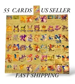 55 PCS Gold Foil Pokemon Cards Pack – VMAX GX TCG Rare, Collectible Gift Lot - Image 2