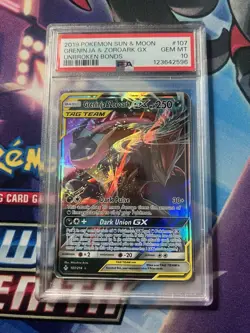 PSA 10 Greninja & Zoroark GX #107 Sun & Moon Unbroken Bonds 2019 GEM MINT - Image 1