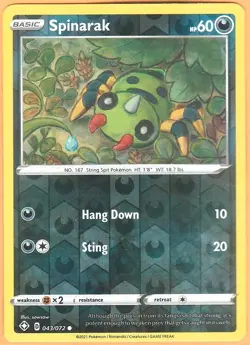 SPINARAK 2021 POKEMON SWORD AND SHIELD SHINING FATES REVERSE FOIL - Image 1