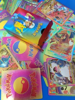 55PCS Pokemon TCG Iridescent Foil Cards – Rare Charizard GX, Vmax Card Pack - Image 1