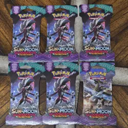 Six (6) Pokemon Sun and Moon Guardians Rising Sleeved Booster Pack New Sealed - Image 1
