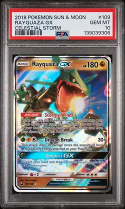 2018 POKEMON SUN & MOON CELESTIAL STORM #109 RAYQUAZA GX PSA 10 - Image 1
