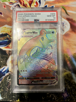 Pokemon Lapras VMAX 203/202 Rainbow Secret Rare Sword and Shield Base PSA 10 - Image 1