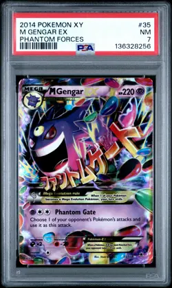 2014 POKEMON XY PHANTOM FORCES #35 M GENGAR EX PSA 7 - Image 1