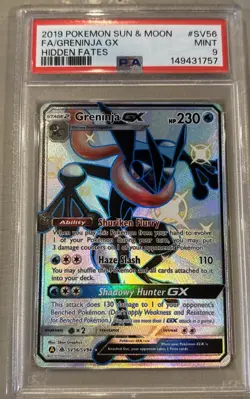 2019 Pokemon Sun & Moon Hidden Fates Greninja GX PSA 9 #SV56/SV94 - Image 1