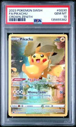 2023 POKEMON SWORD & SHIELD CROWN ZENITH #GG30 FULL ART/PIKACHU PSA 10 - Image 1