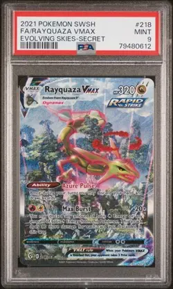 Pokemon PSA 9 Rayquaza Vmax #218 Full Art Evolving Skies 2021 English - Image 2