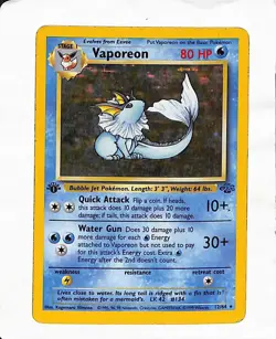 Vaporeon 80 HP Holo Rare Pokemon TCG Jungle 12/64 1st Edition Wizards Card - Image 1