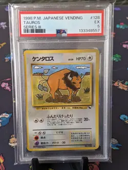 1998 Pokemon Japanese Tauros #128 Glossy Vending Series 3 PSA 5 EX - Image 1