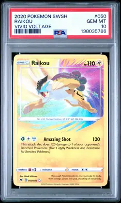 2020 Pokemon Sword & Shield Vivid Voltage #050 Raikou Vivid Voltage PSA 10 - Image 1